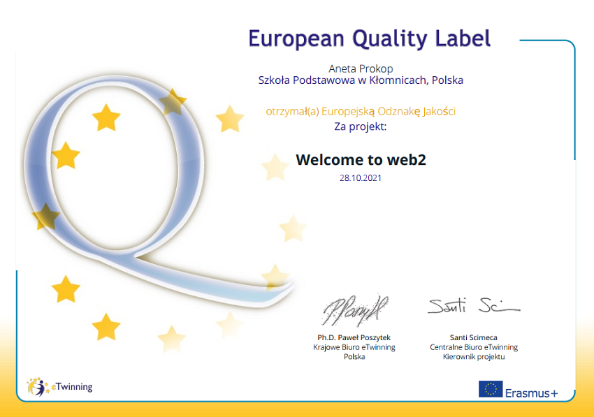 Europejska Odznaka Jakości dla projektu eTwinning